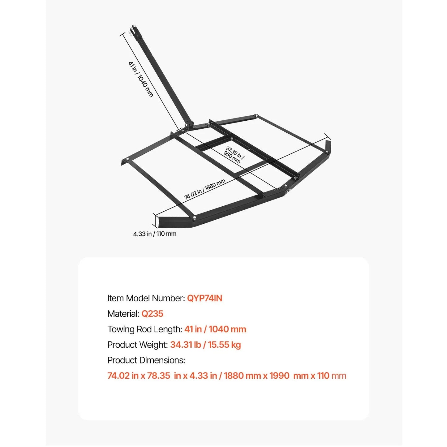 SucceBuy Drag Harrow Tow Behind Driveway Grader With Pin Hitch