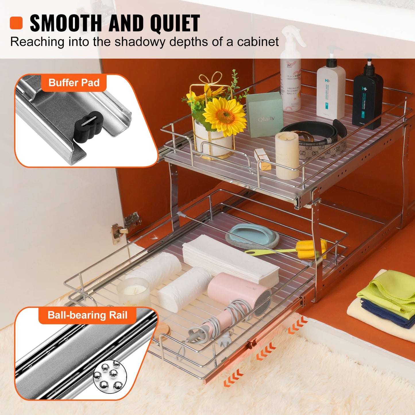 SucceBuy Pull Out Cabinet Organizer Chrome Plated Roll Out Drawers