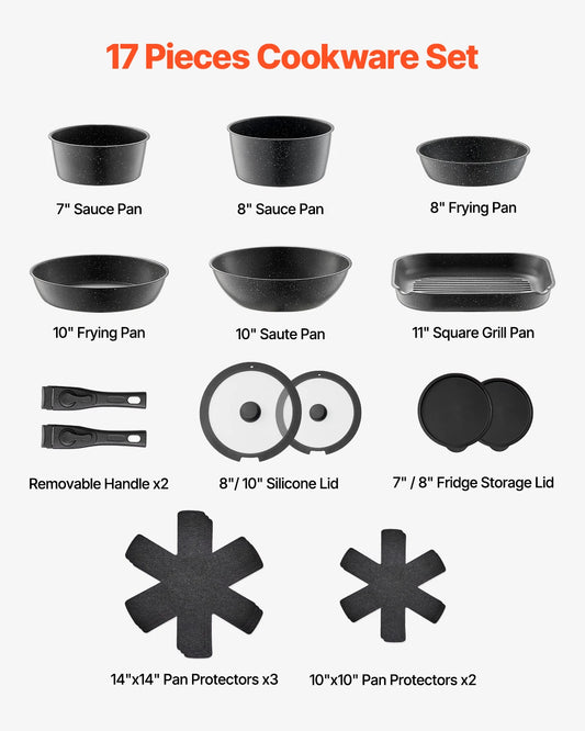 Vevor Nonstick Induction Cookware Set With Tempered Glass Lid