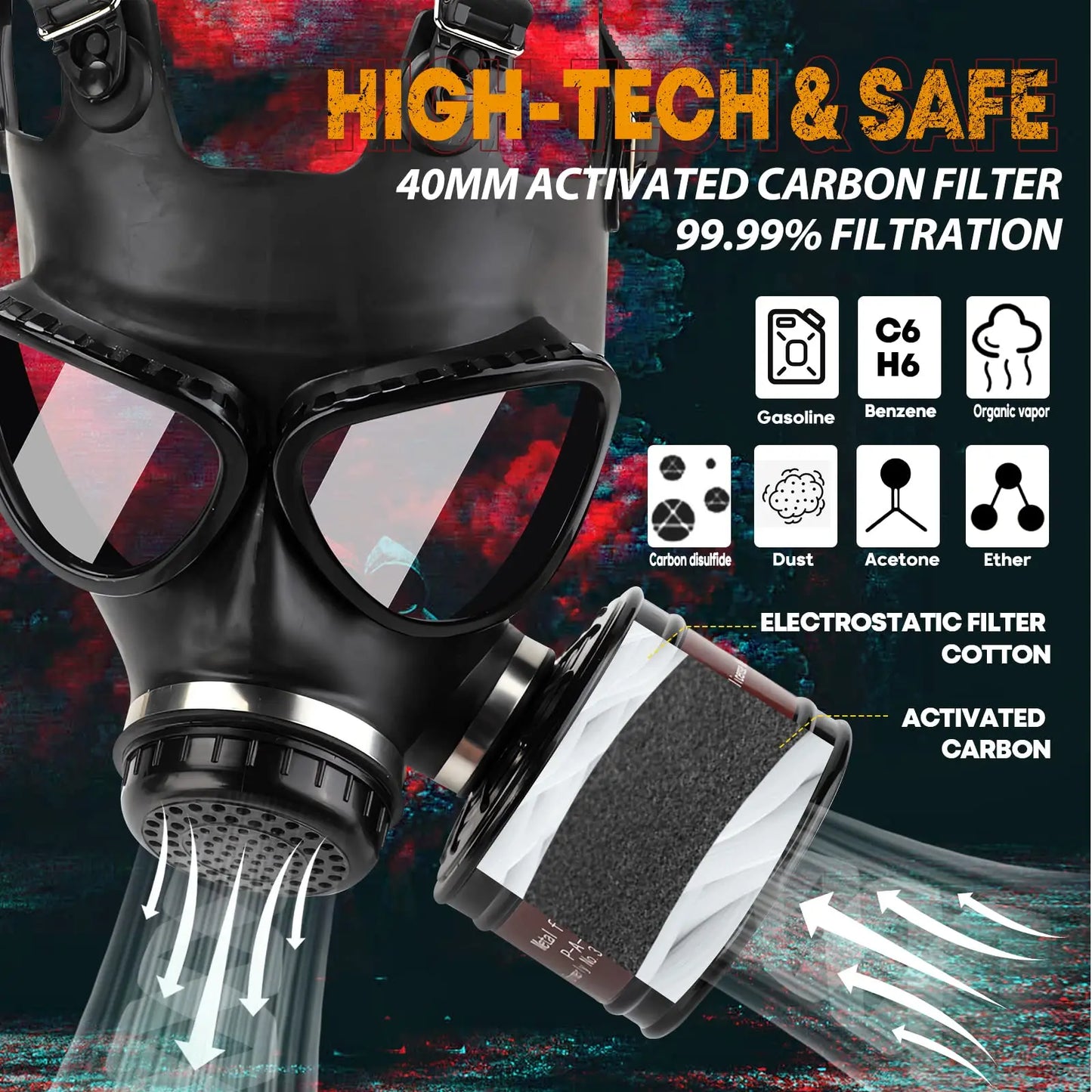 Full Face Gas Mask With Activated Carbon Filter For Protection