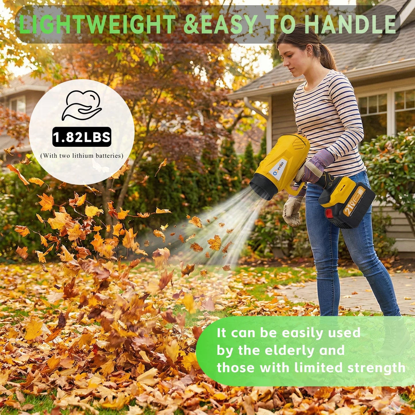 XYSD Cordless Leaf Blower Turbo Jet With Dual 4500mAh Batteries