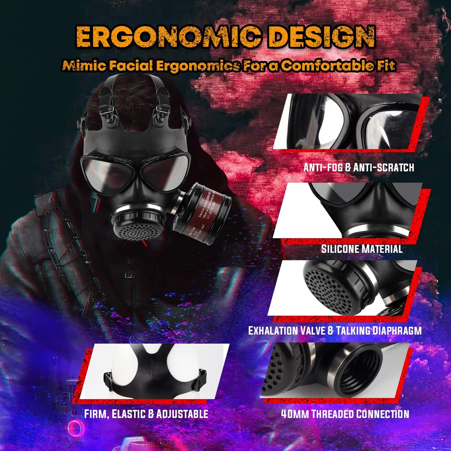 Full Face Gas Mask With Activated Carbon Filter For Protection