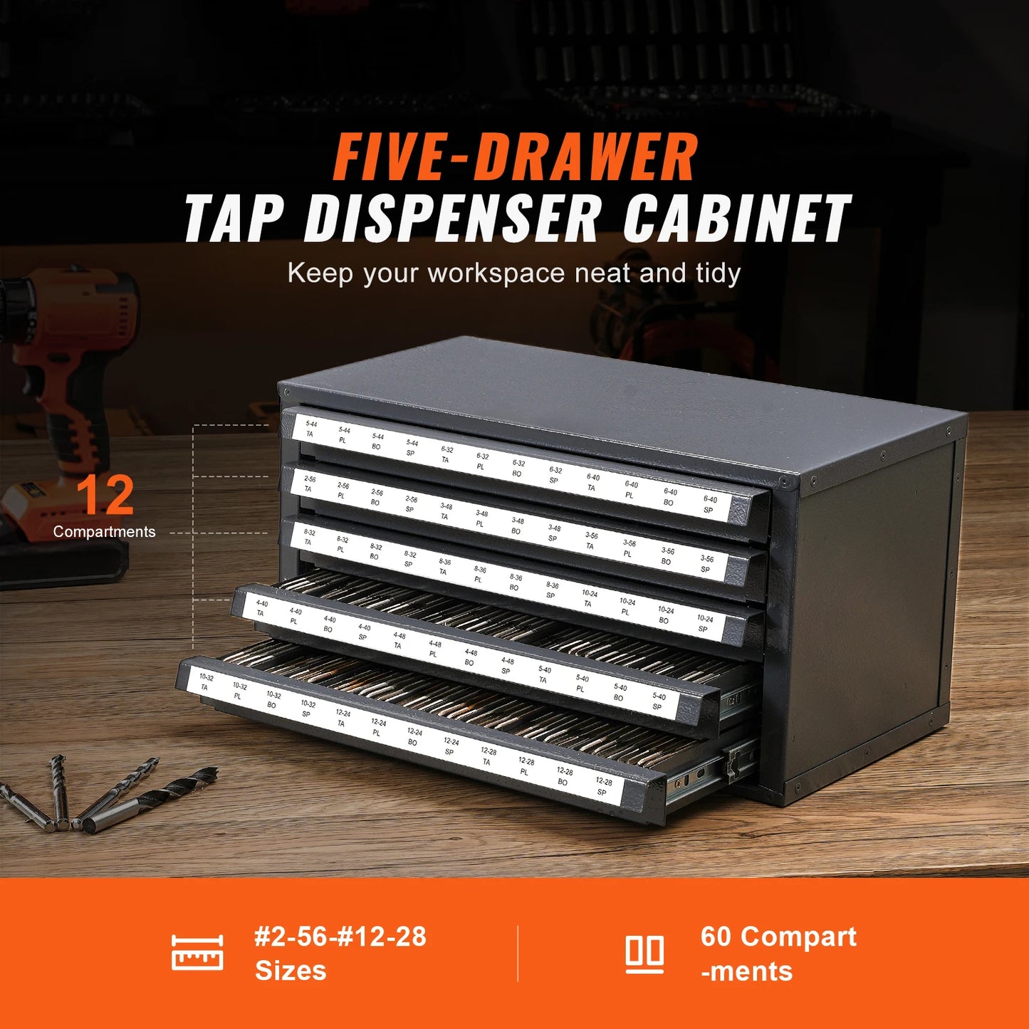 SucceBuy Drill Bit Dispenser Cabinet Three Drawer Organizer Steel Storage