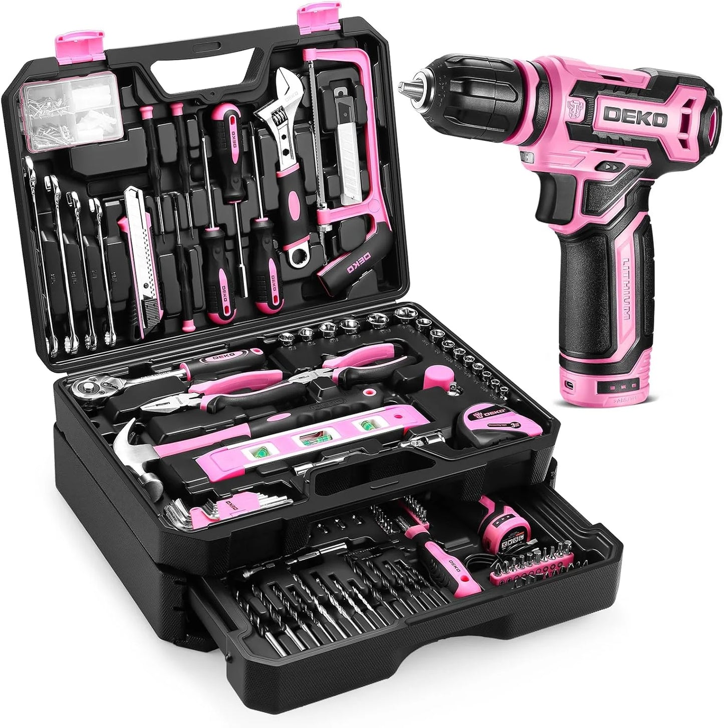 DEKO 12V Cordless Drill Home Mechanic Toolbox With Organizer Case