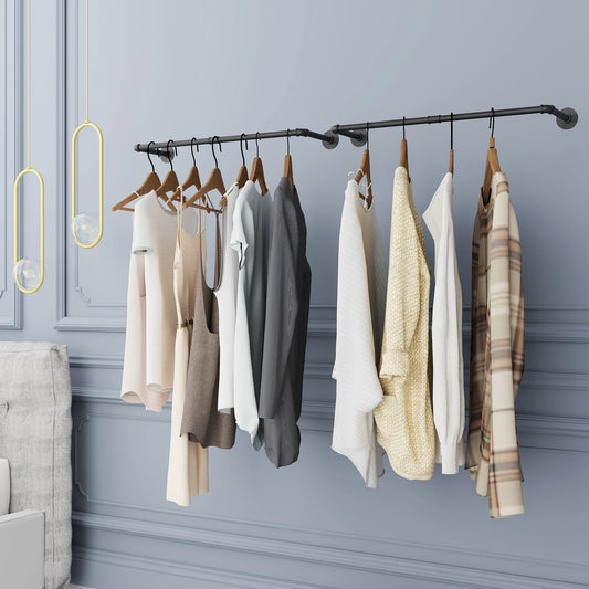Pack Of 2 Industrial Pipe Clothes Rail Rack Wall Mounted