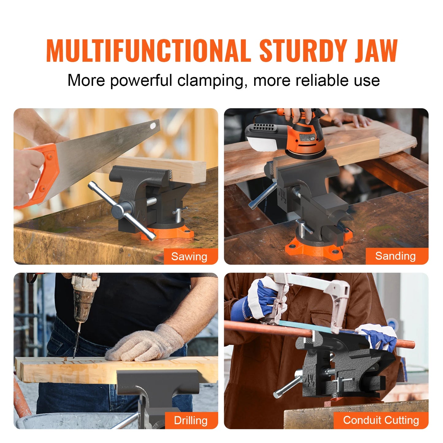 SucceBuy Bench Vise With Swivel Base And Anvil Multipurpose Heavy Duty Cast Iron