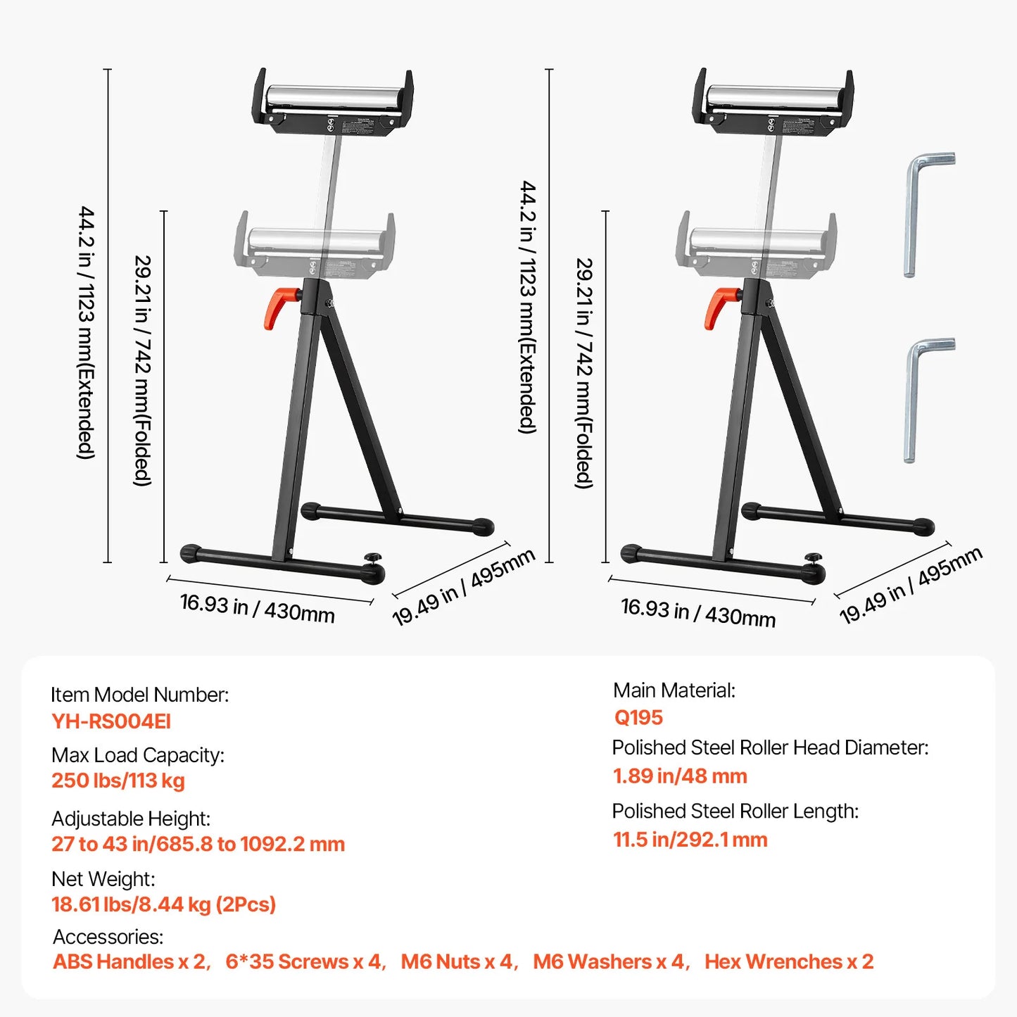 SucceBuy Adjustable Height Roller Stand With Eleven Point Five Inch Roller