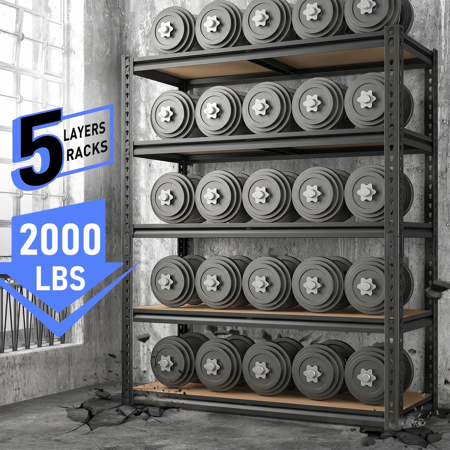 Industrial Metal Storage Shelves With Adjustable Height For Garage