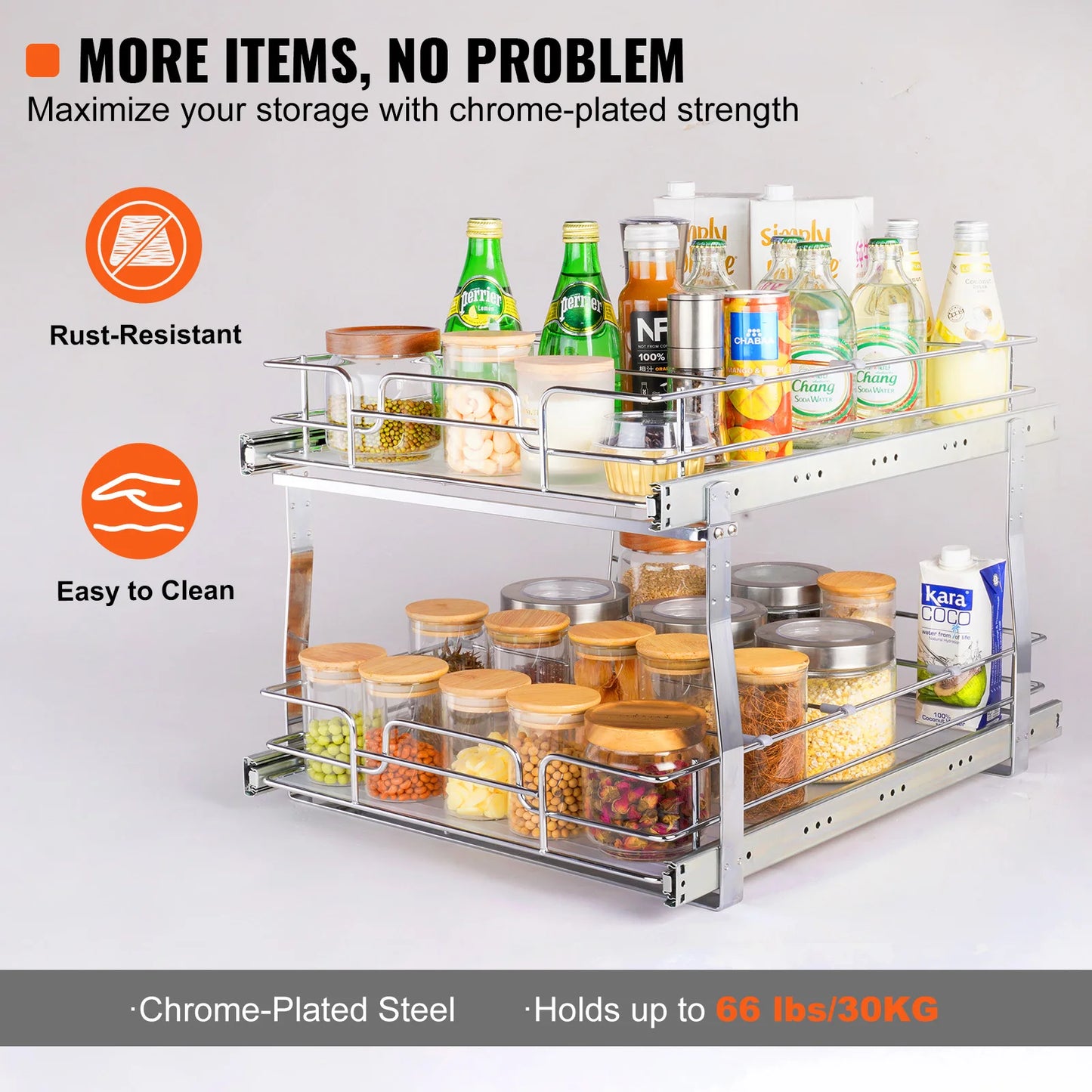 SucceBuy Pull Out Cabinet Organizer Chrome Plated Roll Out Drawers