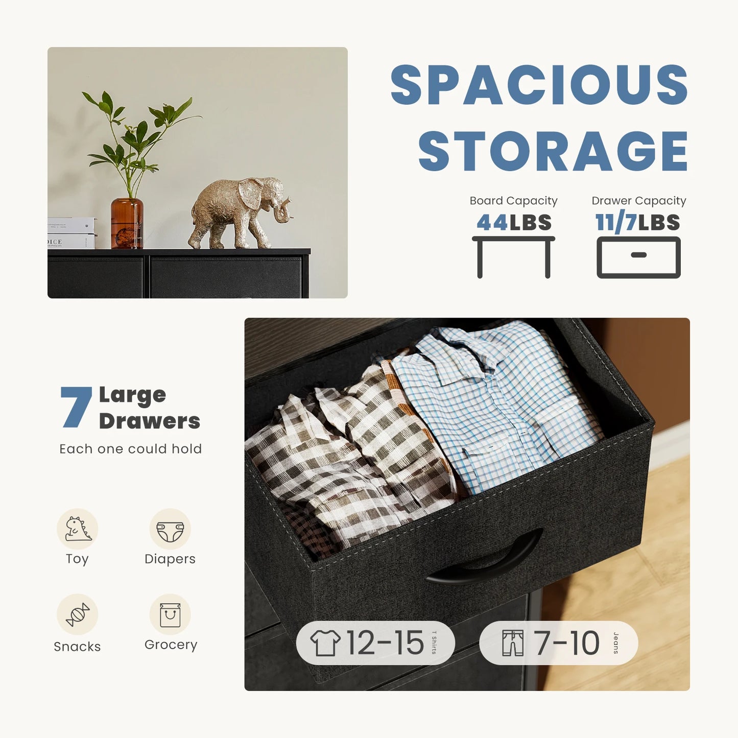 JHK Dresser With Seven Fabric Drawers For Bedroom Living Room