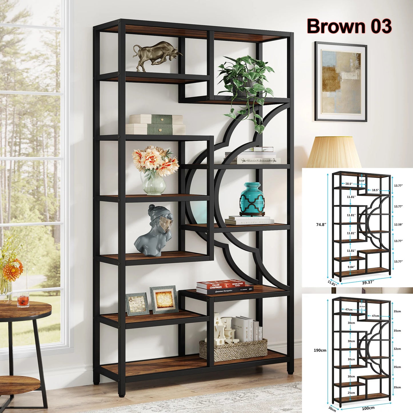 Tribesigns 5 Tier Industrial Bookshelf With Metal Frame Antique Finish