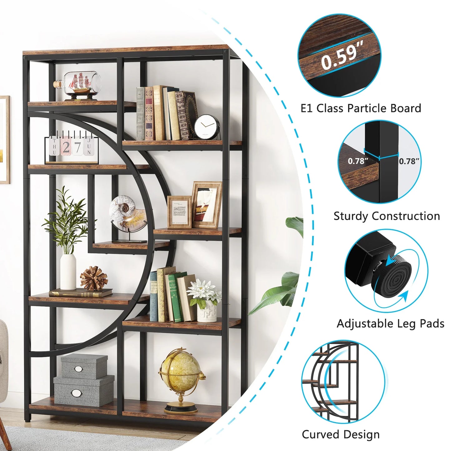 Tribesigns 5 Tier Industrial Bookshelf With Metal Frame Antique Finish