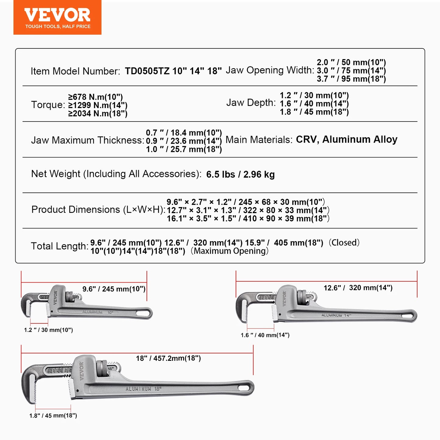 SucceBuy Aluminum Pipe Wrench Adjustable Straight Plumbing Tool