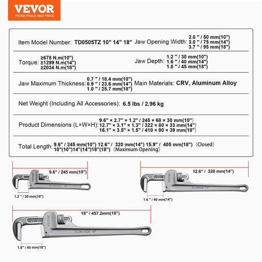 SucceBuy Aluminum Pipe Wrench Adjustable Straight Plumbing Tool