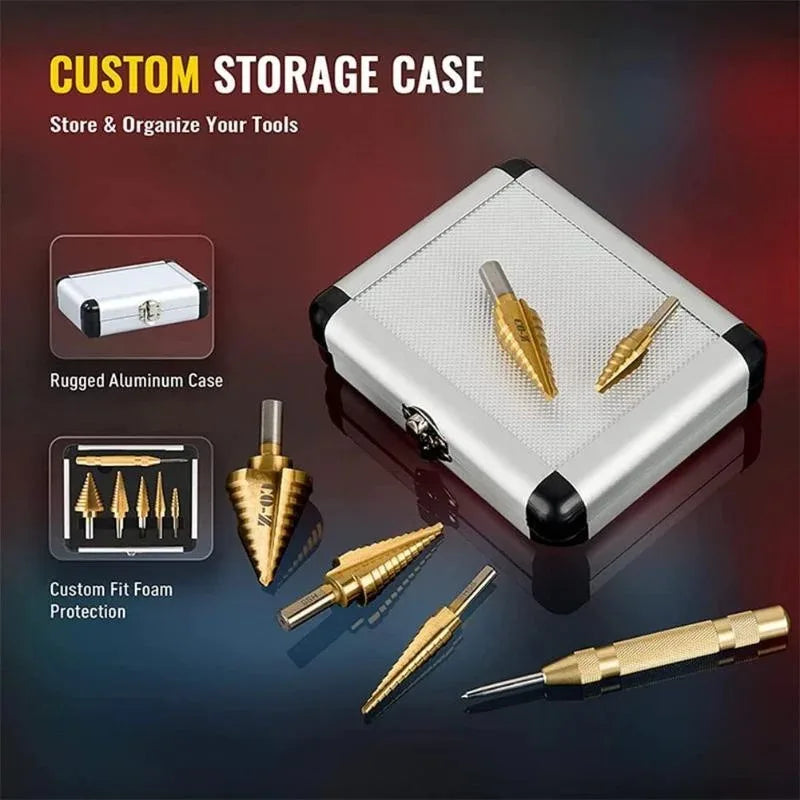 Meyoutown Step Drill Bit Set 5 Piece Titanium Coated HSS