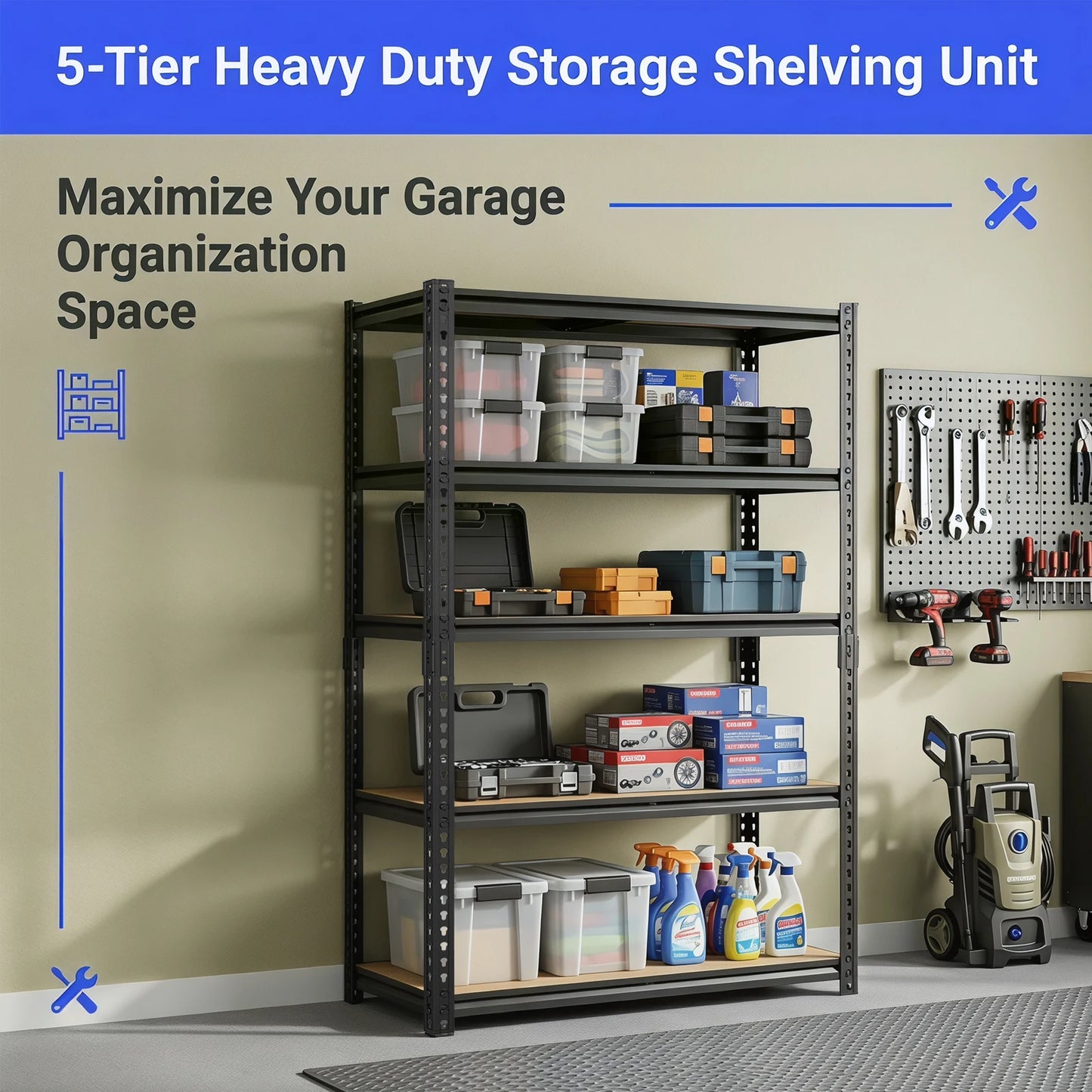 Industrial Metal Storage Shelves With Adjustable Height For Garage