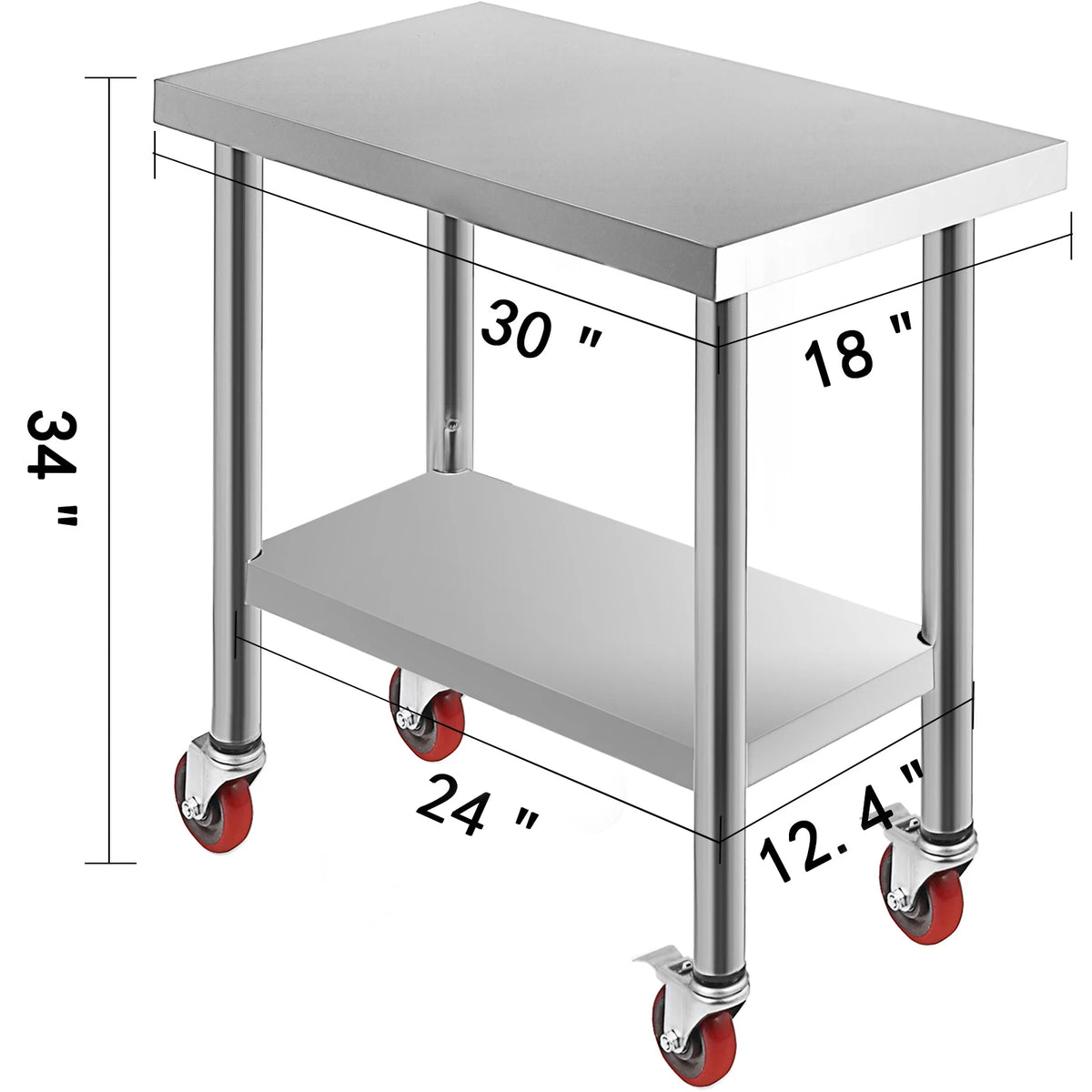 SucceBuy Stainless Steel Kitchen Prep Table With Backsplash And Wheels