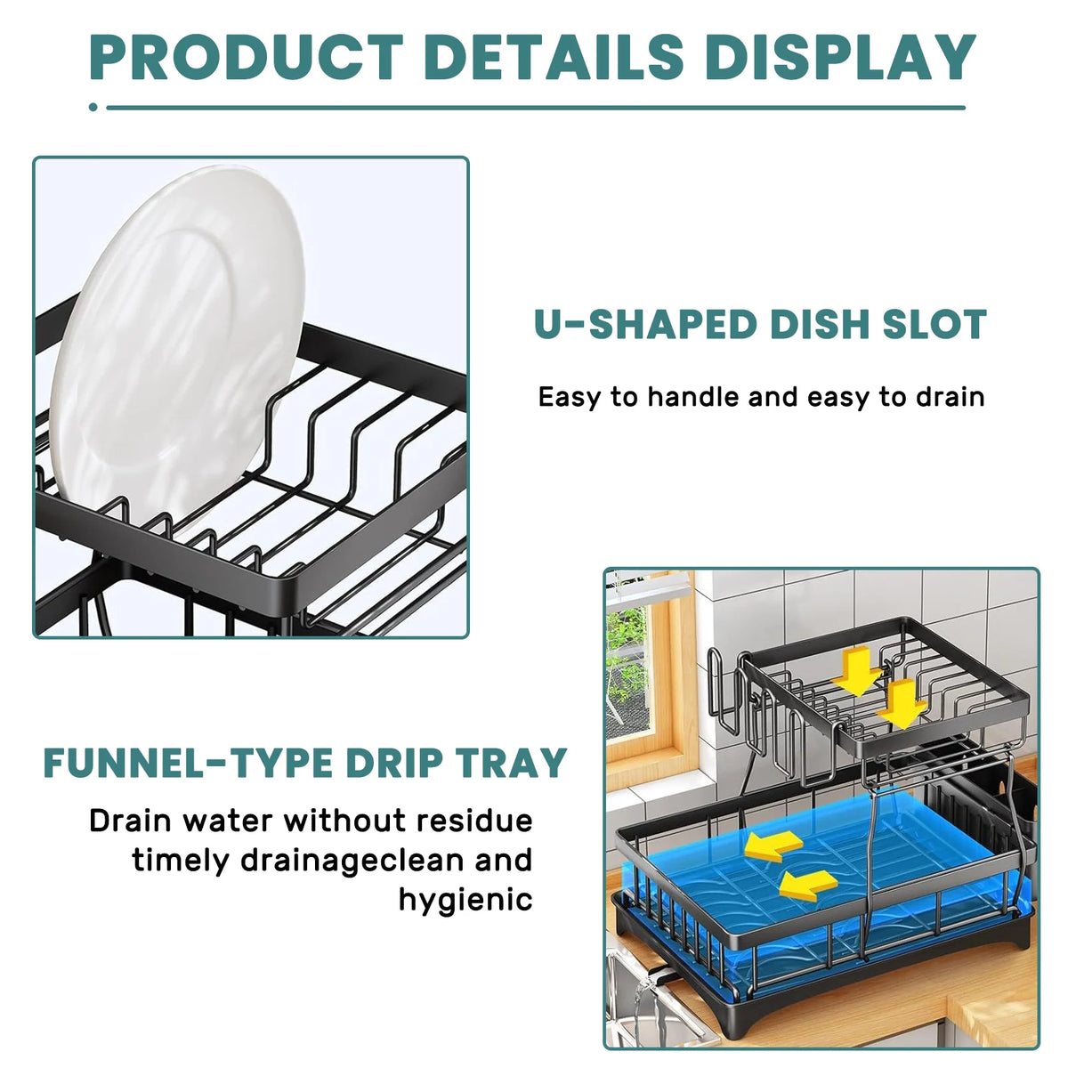 Two Tier Countertop Dish Drying Rack With Removable Drainboard