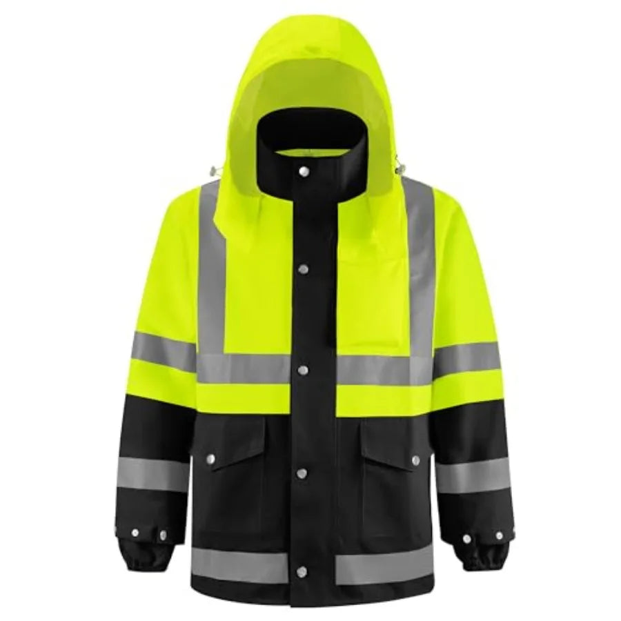 Reflective High Visibility Safety Jacket With Hood For Outdoor Construction