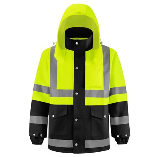 Reflective High Visibility Safety Jacket With Hood For Outdoor Construction