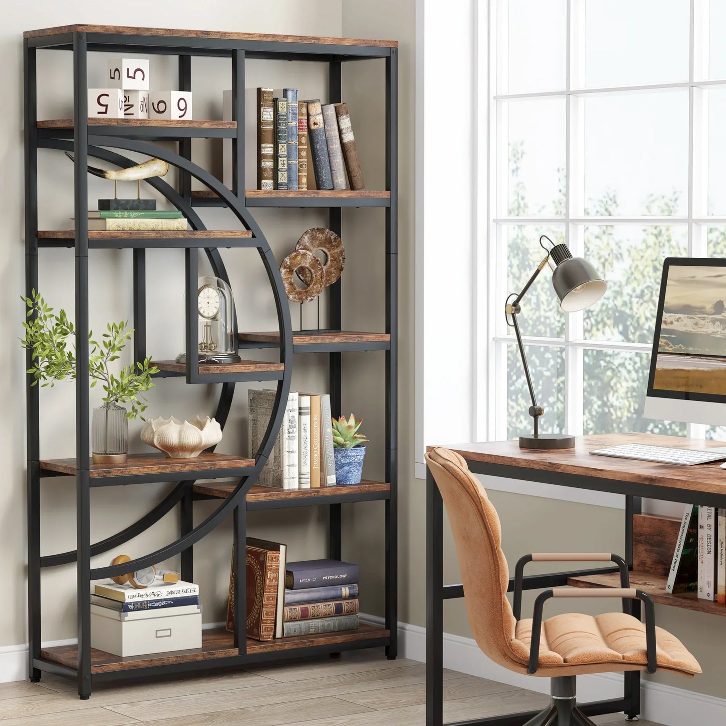 Tribesigns 5 Tier Industrial Bookshelf With Metal Frame Antique Finish
