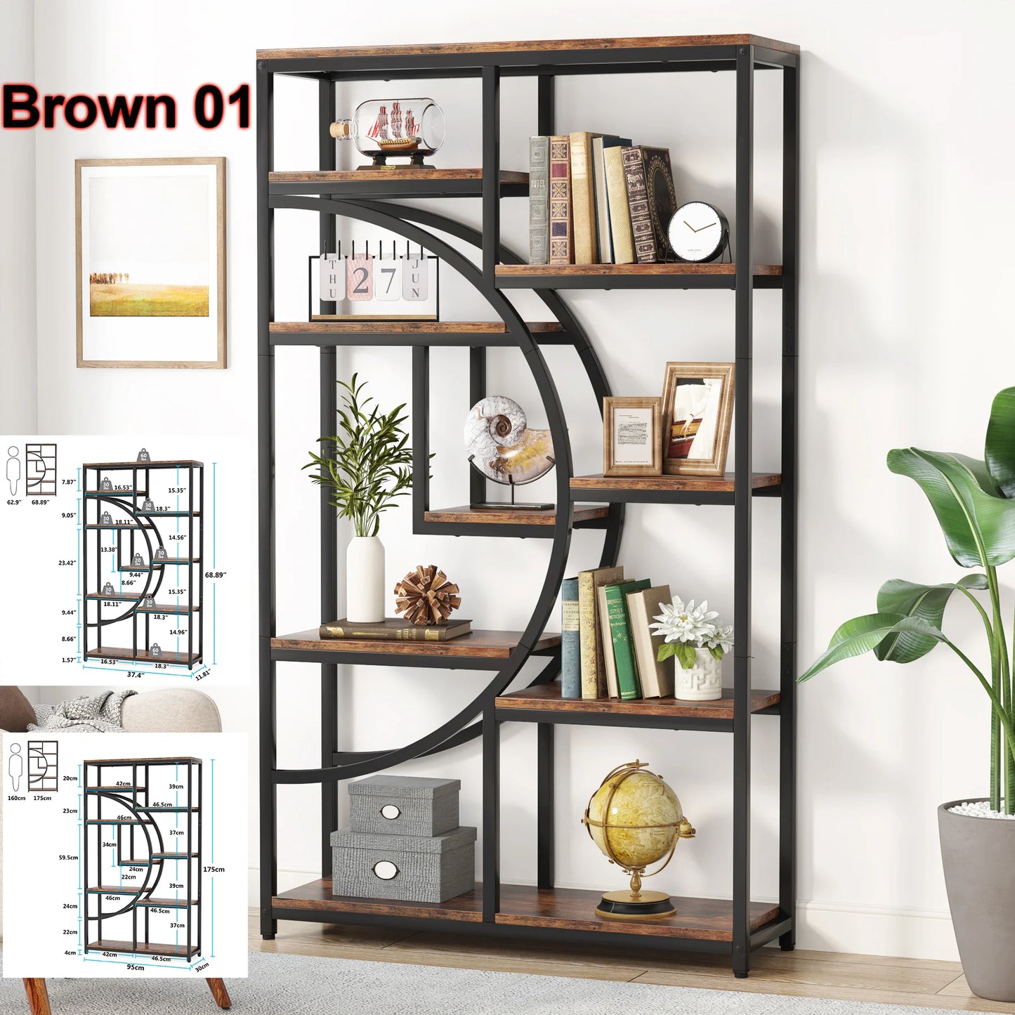Tribesigns 5 Tier Industrial Bookshelf With Metal Frame Antique Finish