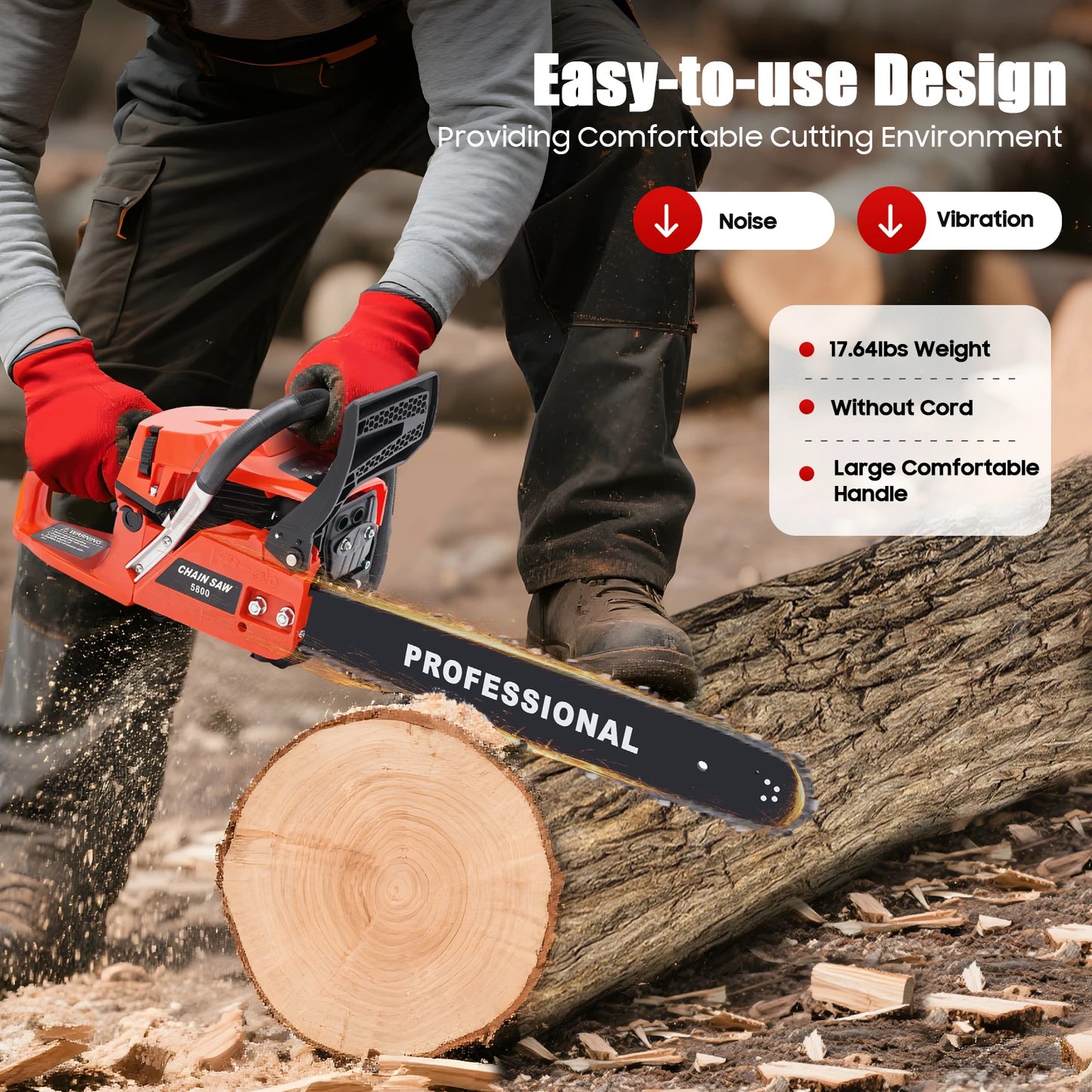 Two Stroke Gas Chainsaw For Wood Cutting And Pruning