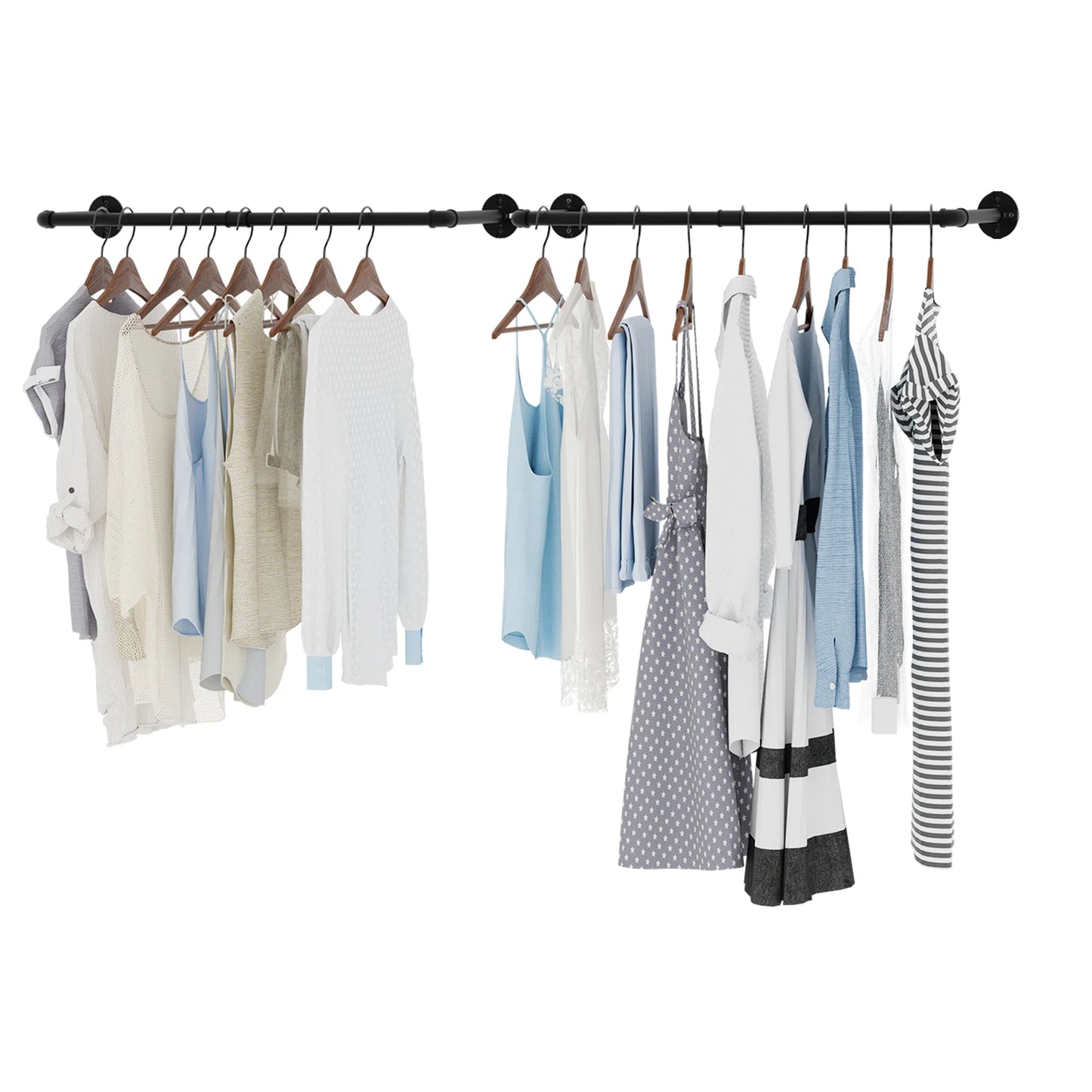 Pack Of 2 Industrial Pipe Clothes Rail Rack Wall Mounted