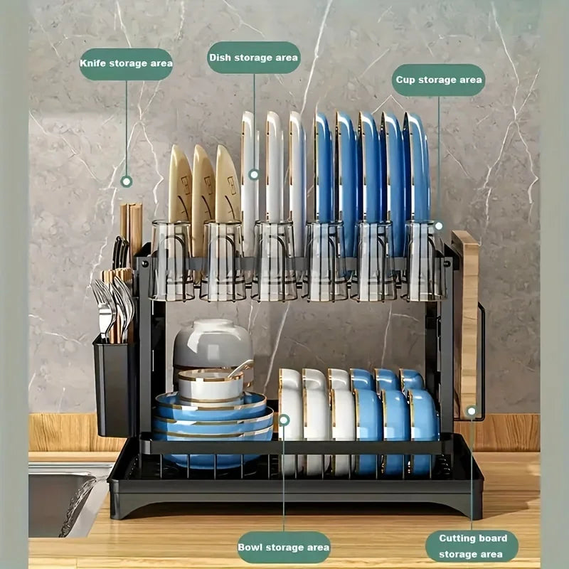 Metal Dish Drying Rack With Drainboard For Plates And Utensils