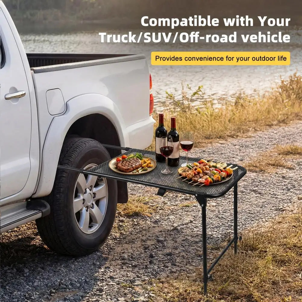 Tire Mount Camping Desk, Adjustable Steel Folding Table for Tailgate