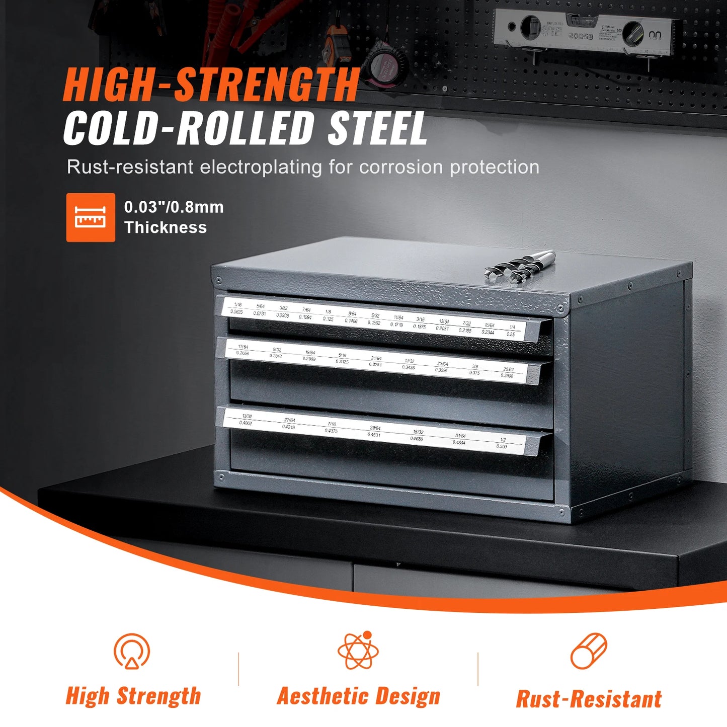 SucceBuy Drill Bit Dispenser Cabinet Three-Drawer Organizer