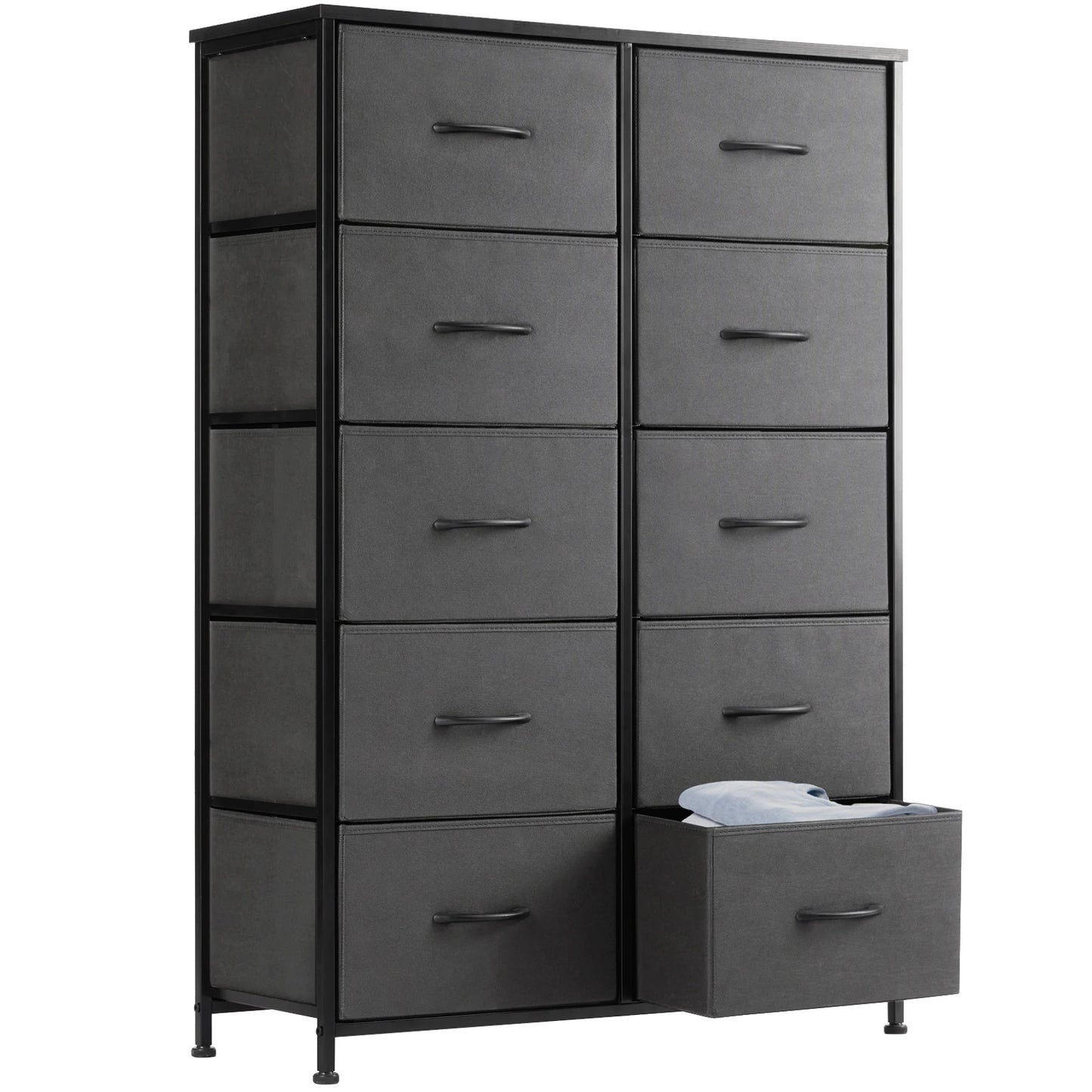 JHK Bedside Table With 10 Fabric Drawers Wardrobe Steel Frame