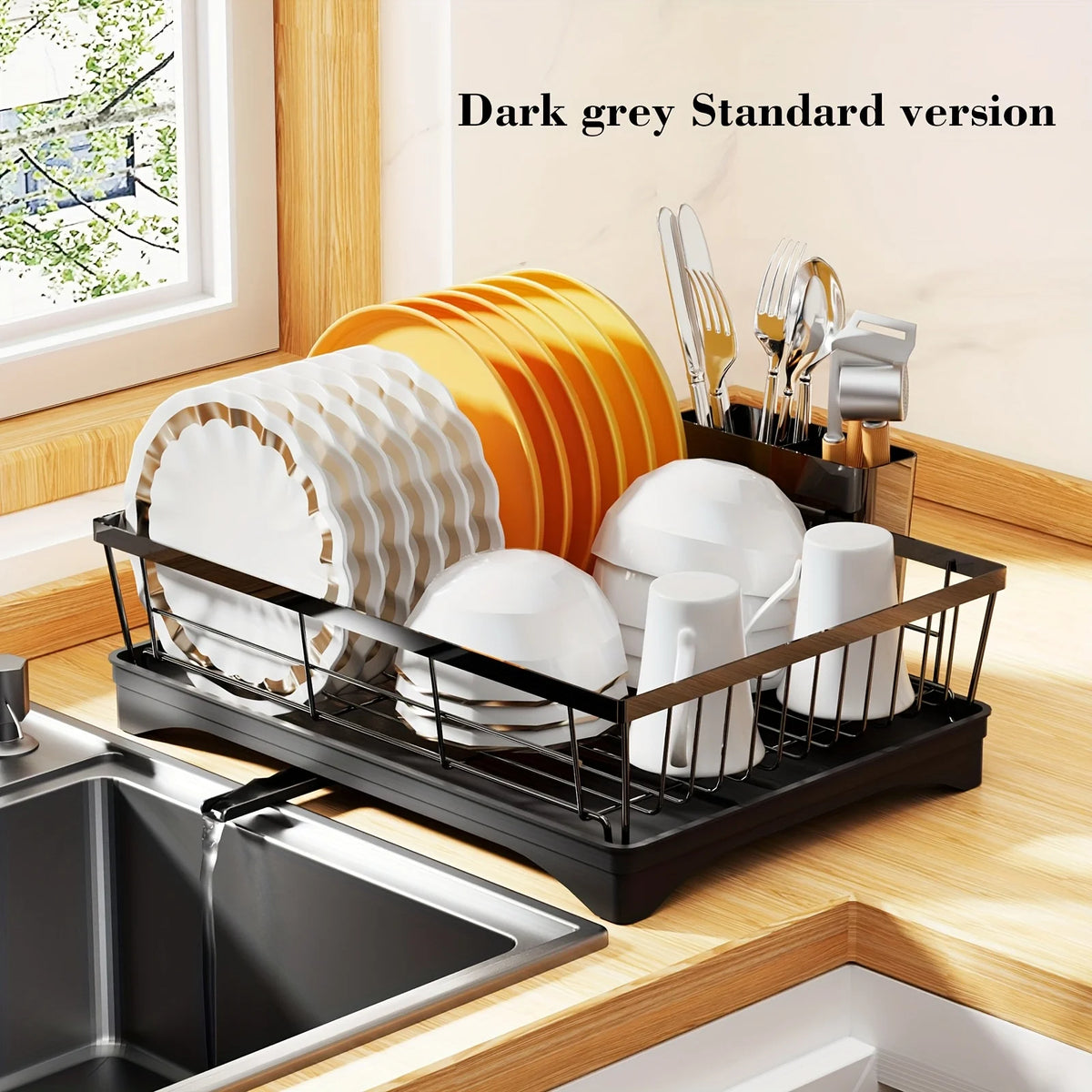 Metal Dish Drying Rack With Drainboard For Plates And Utensils