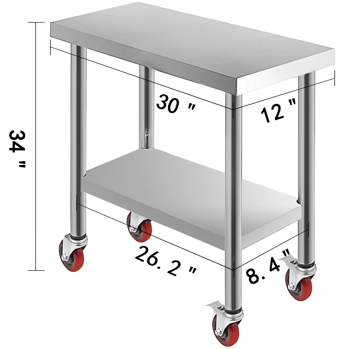 SucceBuy Stainless Steel Prep Table With Backsplash And Caster Wheels
