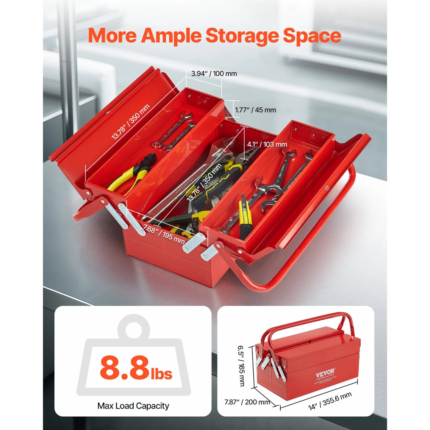 SucceBuy Metal Cantilever Toolbox Two Tier Three Tray With Handle And Lock