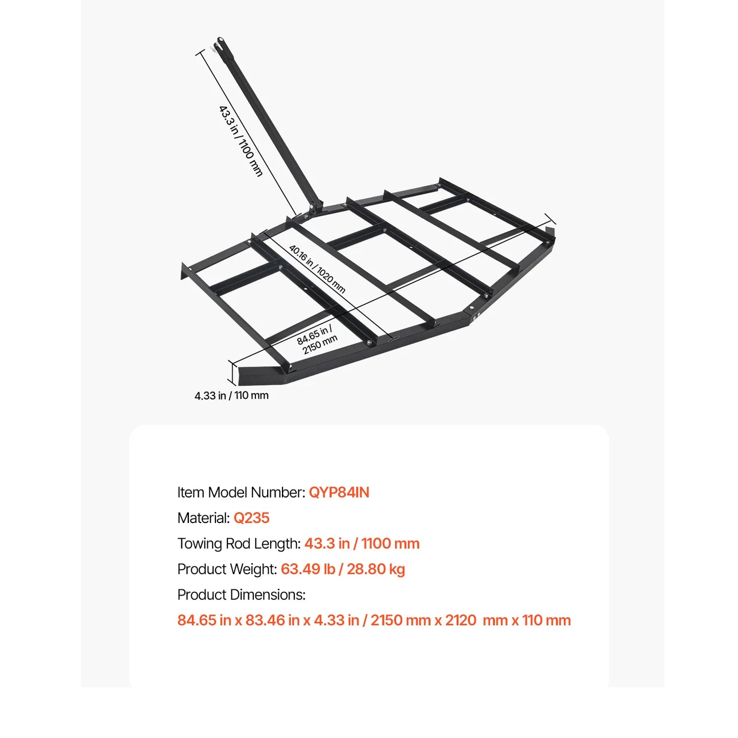 SucceBuy Drag Harrow Tow Behind Driveway Grader With Pin Hitch