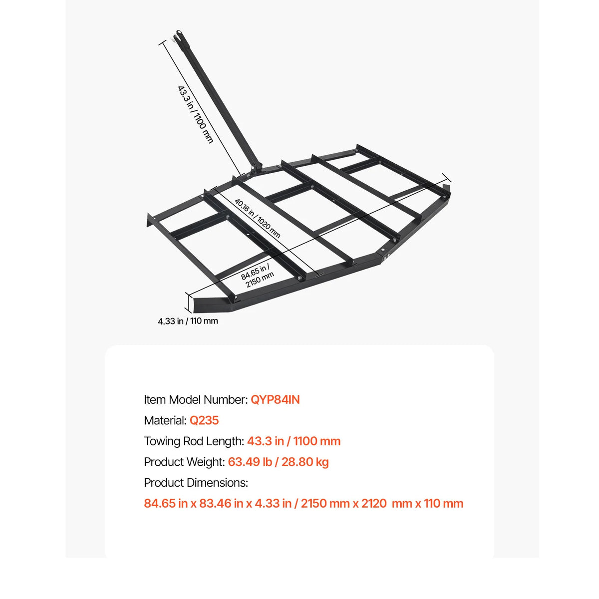 SucceBuy Q235 Steel Tow Behind Drag Harrow for ATV UTVs