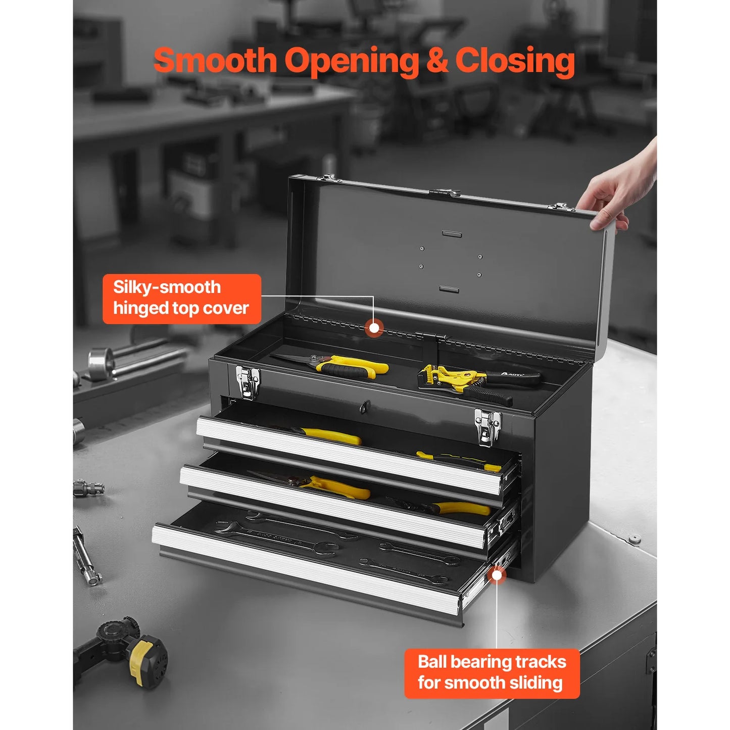 SucceBuy 3-Drawer Metal Tool Box With EVA Liners For Garage