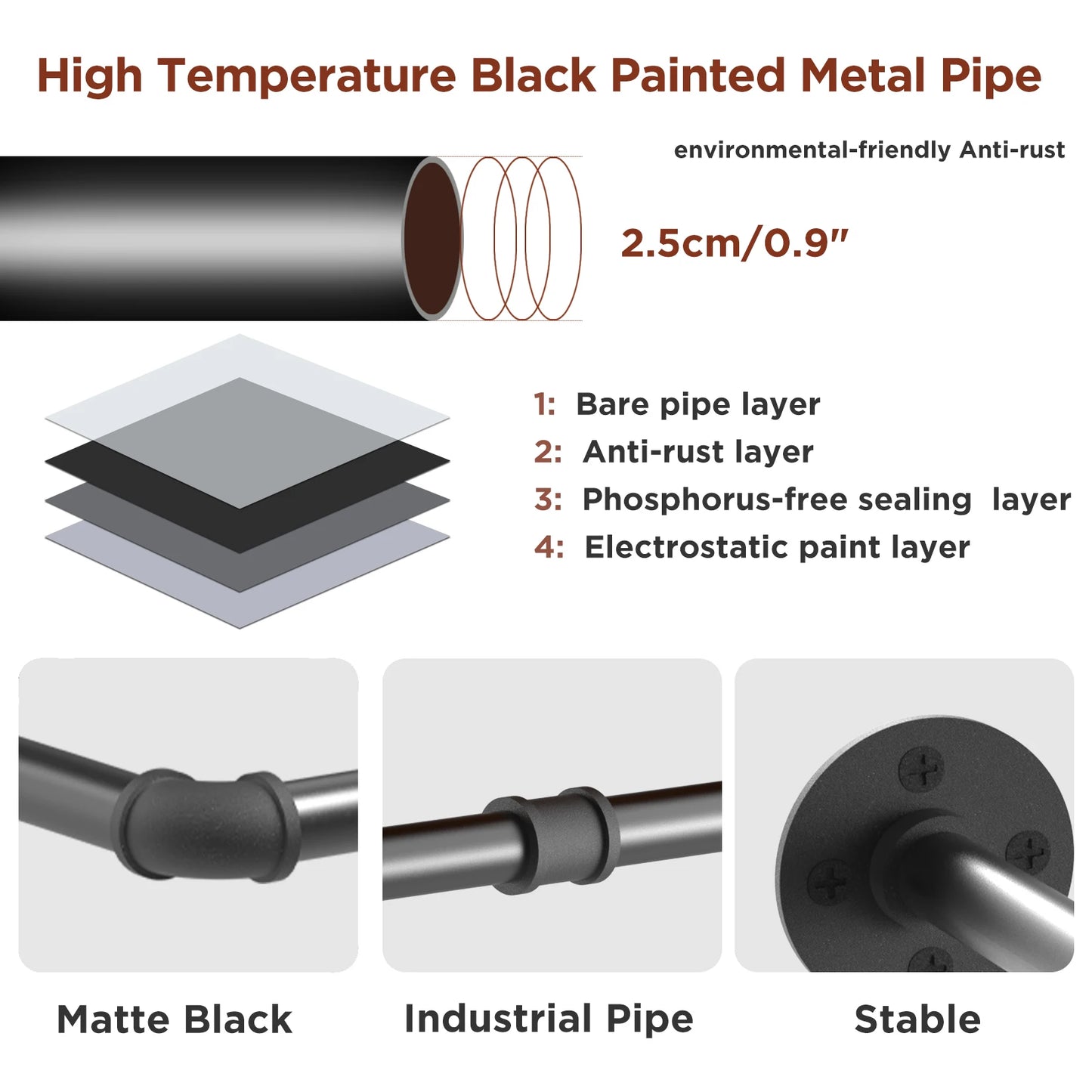 Pack Of 2 Industrial Pipe Clothes Rail Rack Wall Mounted