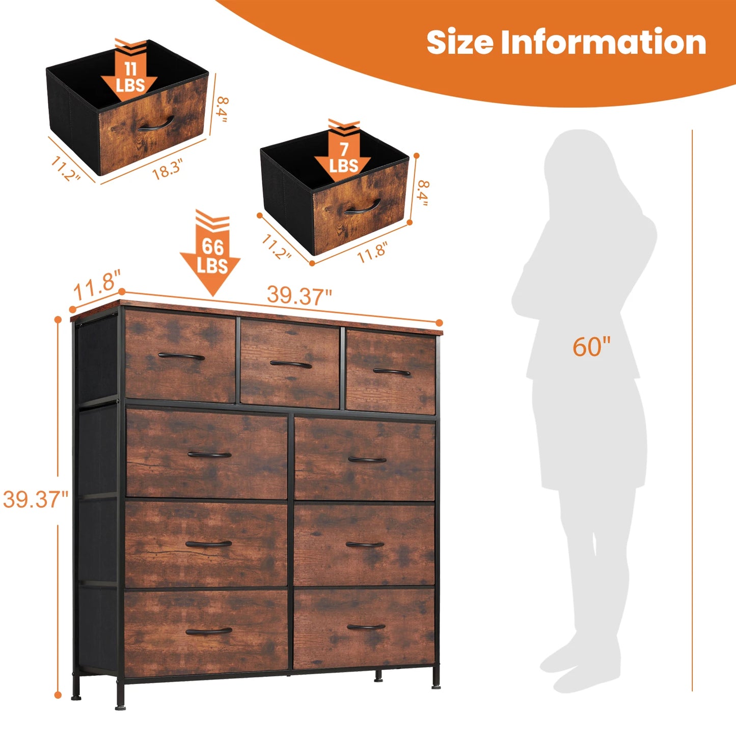 JHK Fabric Storage Dresser With 9 Drawers Wardrobe Organizer