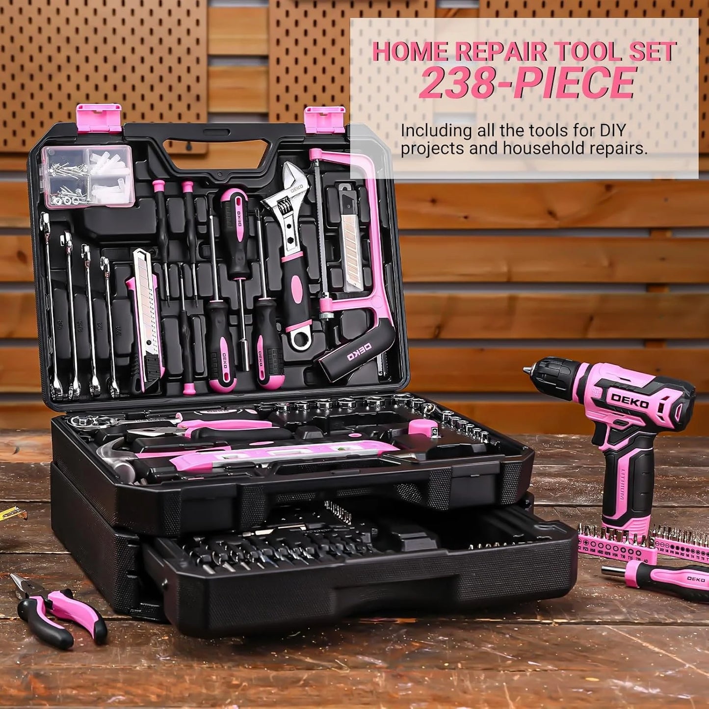 DEKO 12V Cordless Drill Home Mechanic Toolbox With Organizer Case