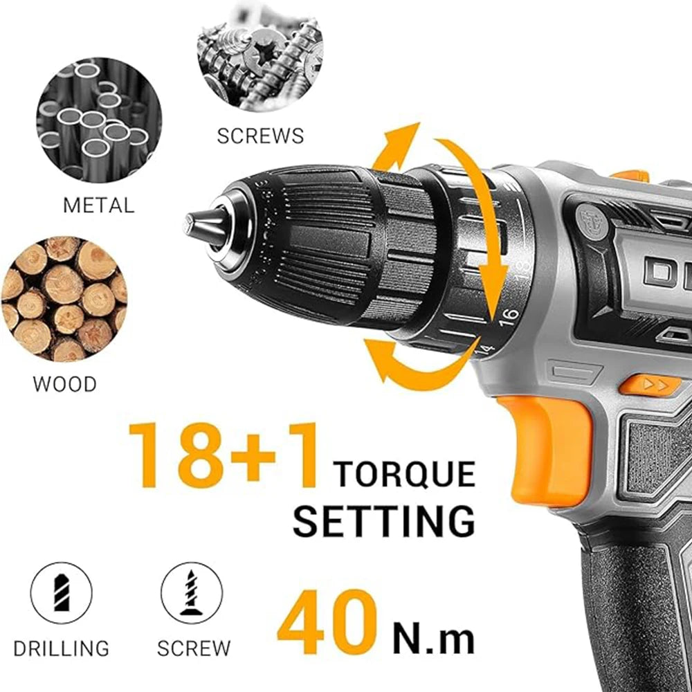 DEKO 20V Cordless Drill Driver Kit With Battery And Charger