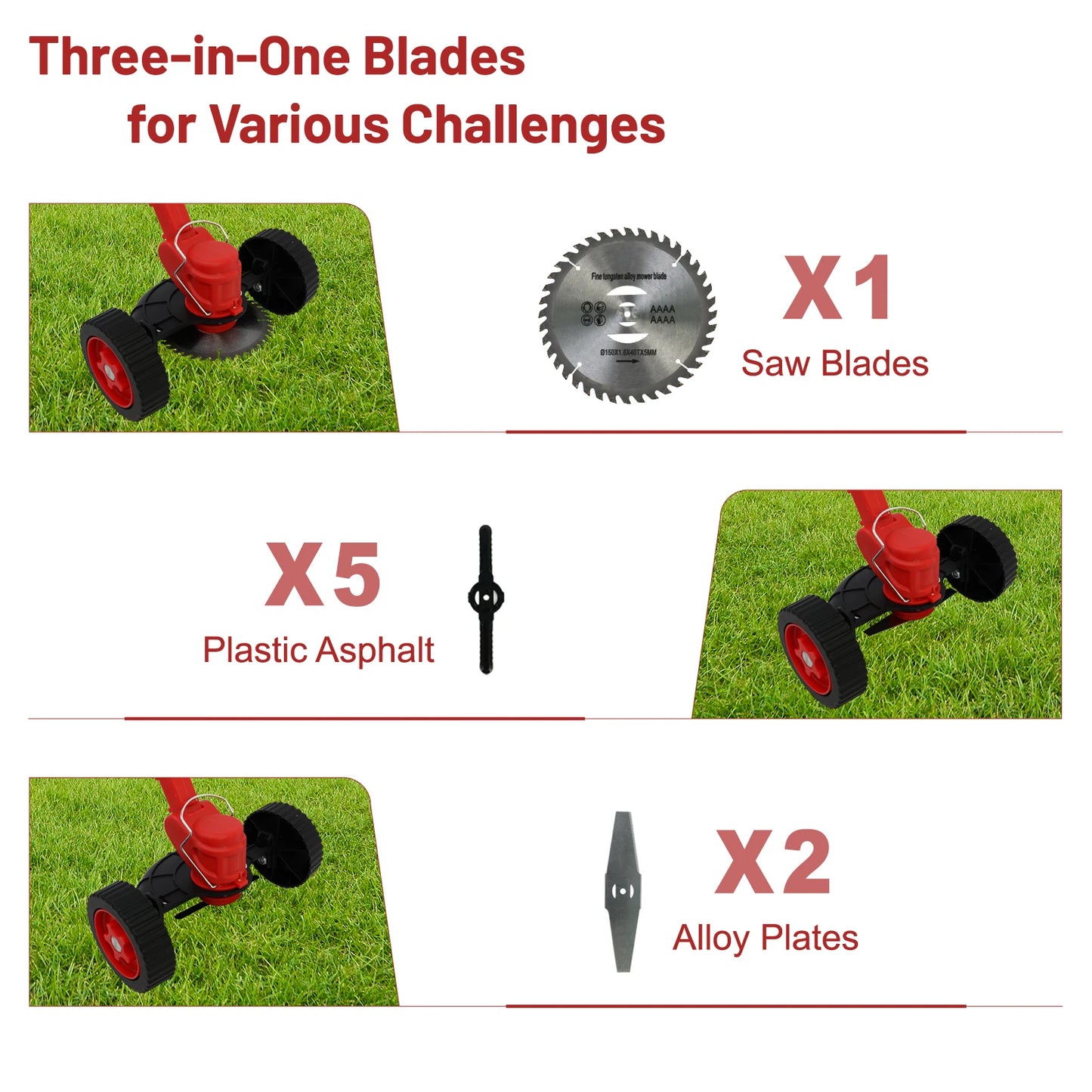 21V Cordless Three In One Grass Trimmer With Wheels Edger