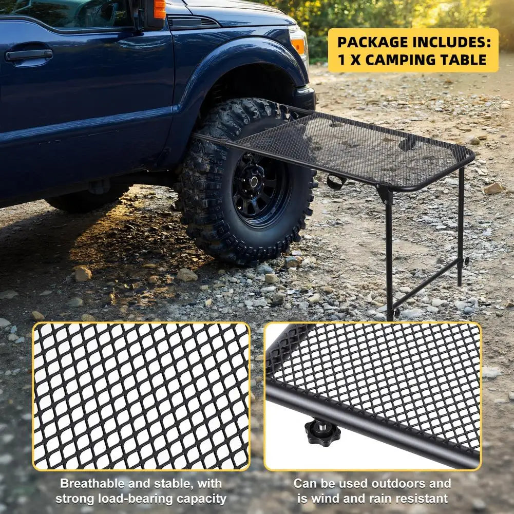 Tire Mount Camping Desk, Adjustable Steel Folding Table for Tailgate