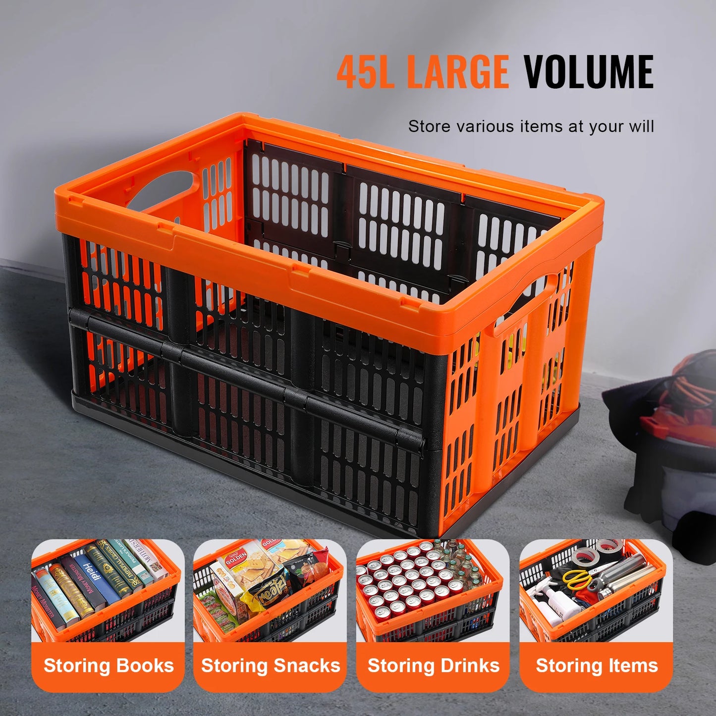 SucceBuy 45L Collapsible Storage Baskets With Handles Stackable