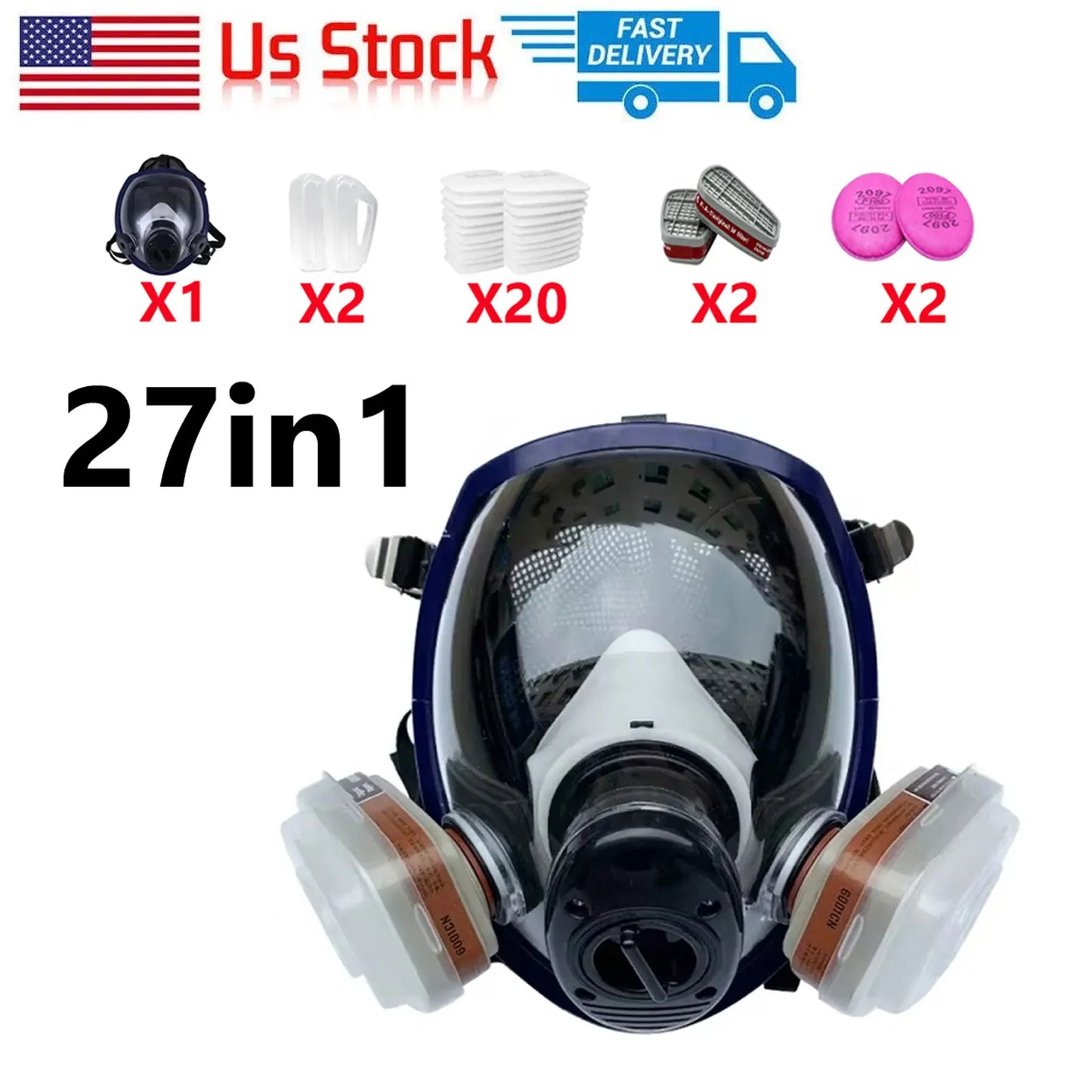 Three Ports Multipurpose Full Face Gas Mask For Industrial Use
