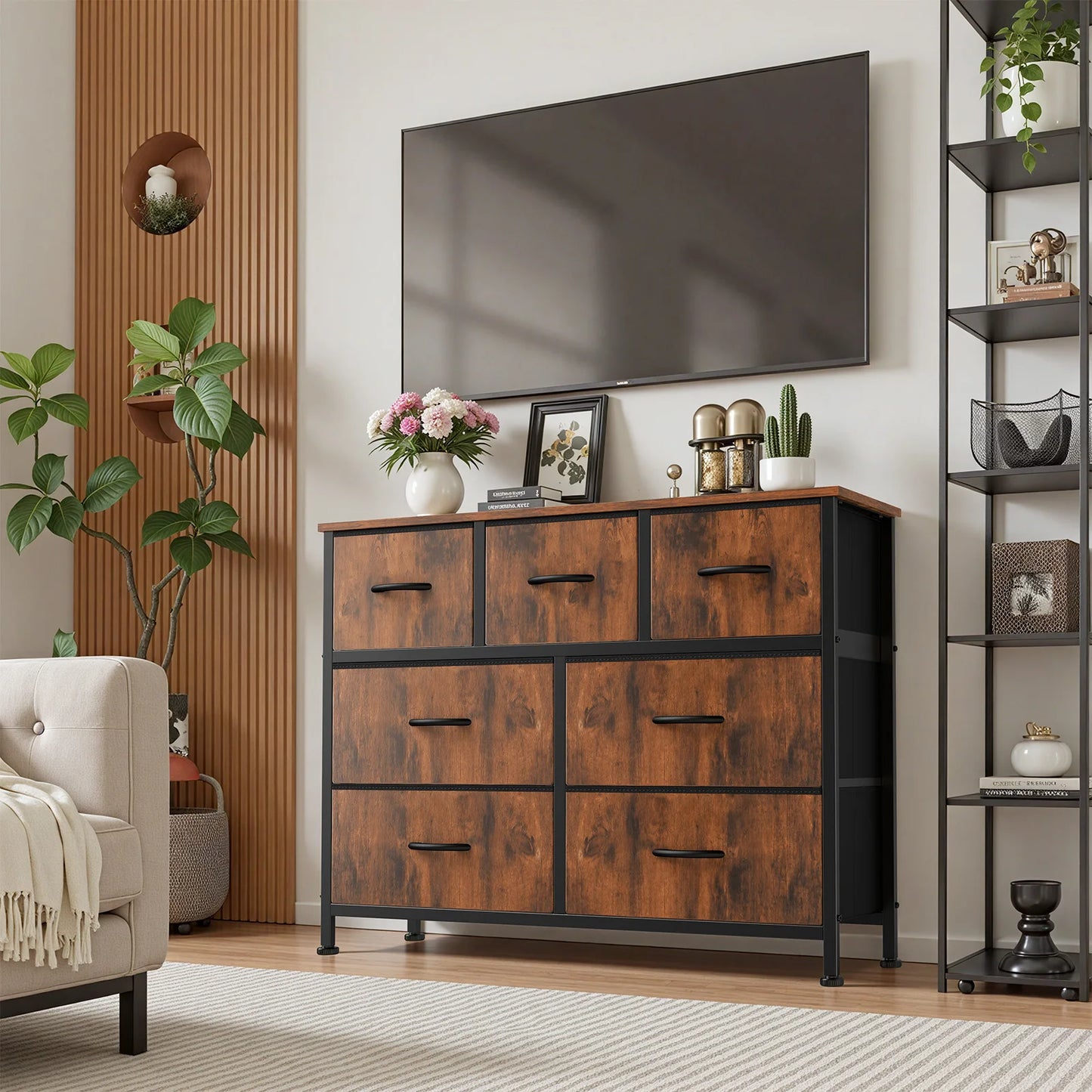 JHK Dresser With Seven Fabric Drawers For Bedroom Living Room