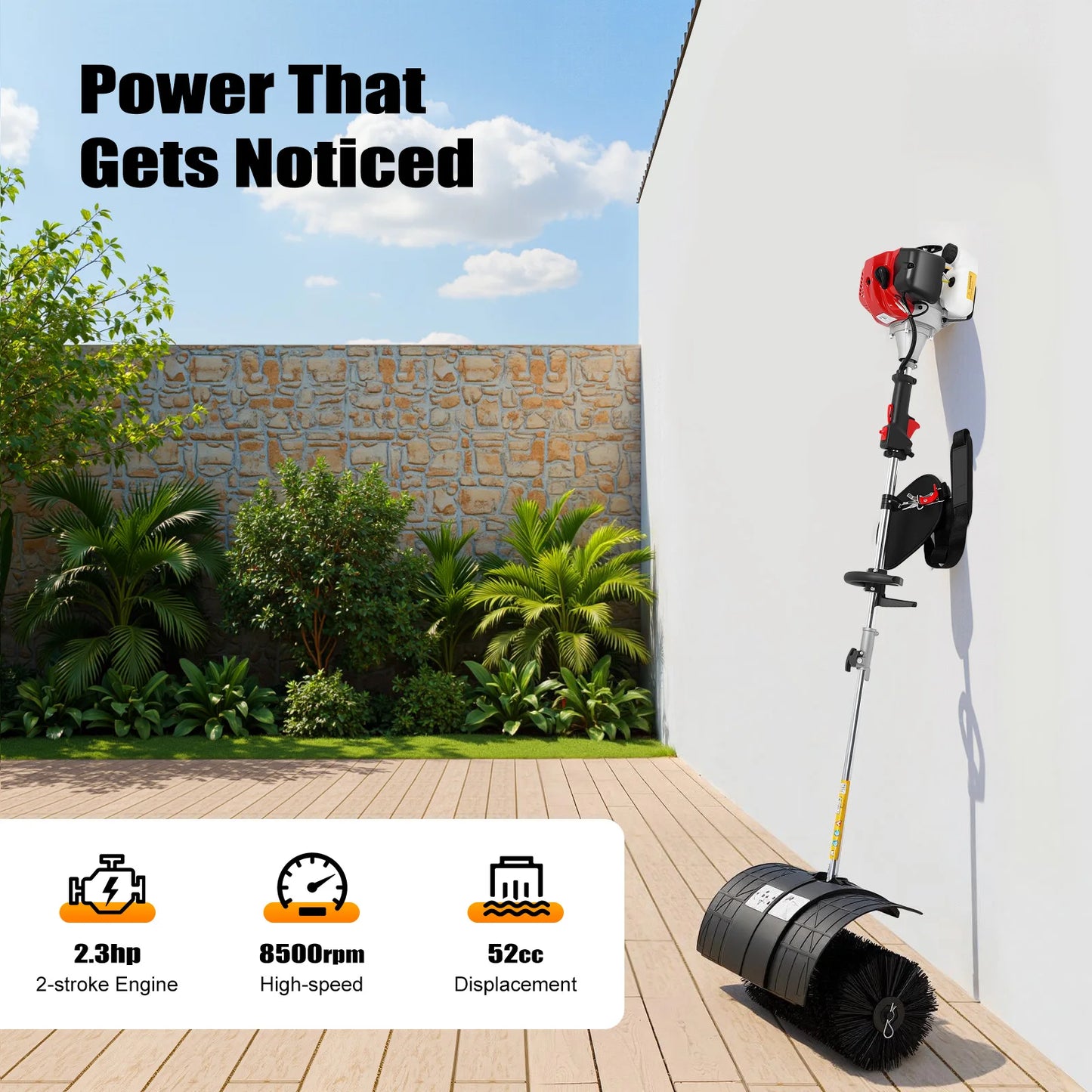 Gas Powered Walk Behind Sweeper for Driveways and Lawns